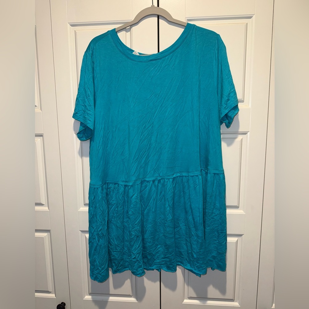 Women's Teal Short Sleeve Peplum Tunic Top 3XL
